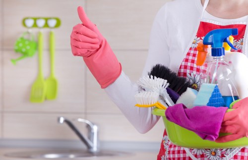 Local technician assessing a stain in a Canary Wharf apartment